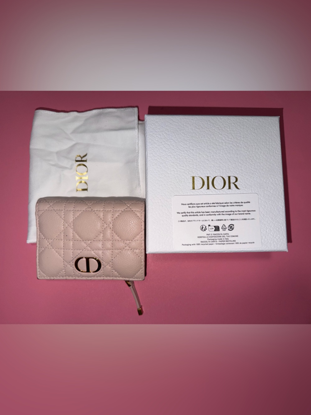Dior Blush Quilted Cannage Compact Wallet with CD Logo
